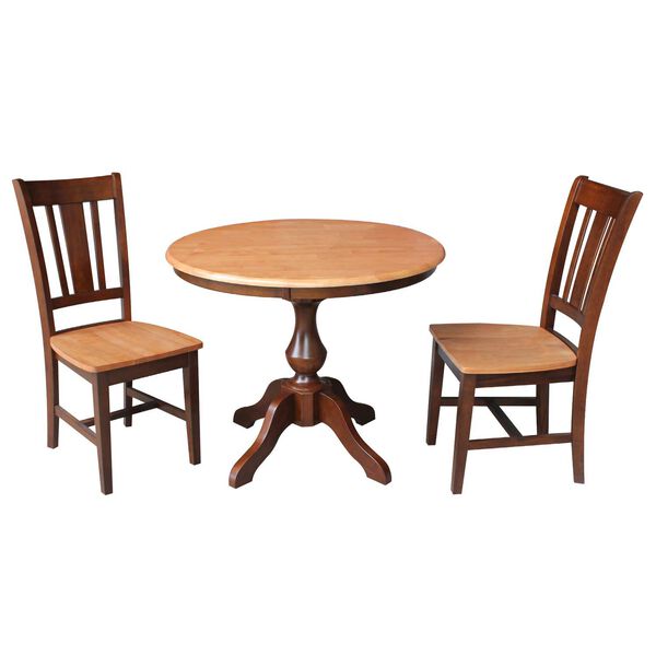 Cinnamon and Espresso Round Pedestal Dining Table with Chairs, 3-Piece, image 1