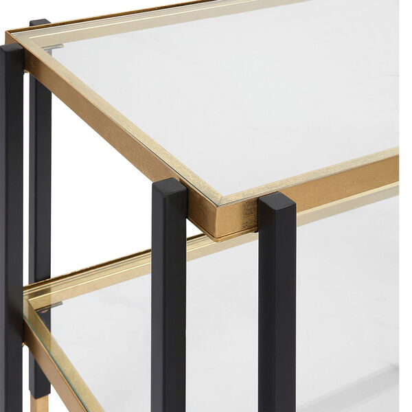 Kentmore Matte Black and Brushed Gold Glass Side Table, image 4