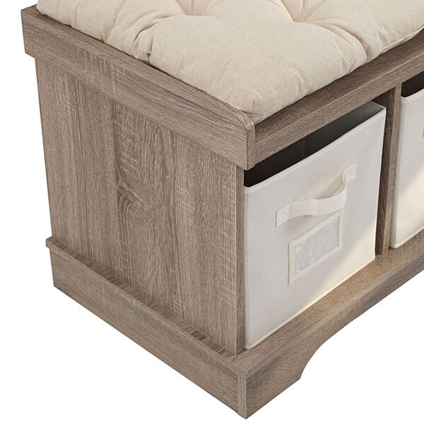 42-inch Wood Storage Bench with Totes and Cushion - Driftwood, image 3