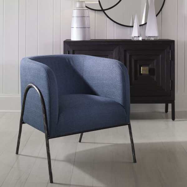 Jacobsen Natural Aged Black and Blue Barrel Chair, image 2