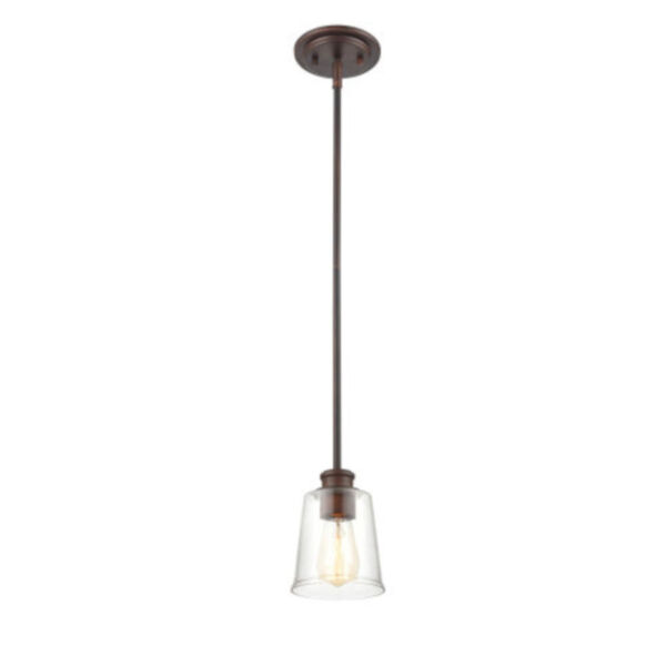 Ava Rubbed Bronze One-Light Mini Pendant with Transparent Glass, image 1
