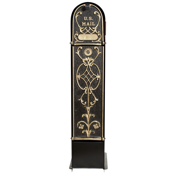 MailKeeper 150 Black and Gold 49-Inch Locking Column Mount Mailbox with Decorative Old English Design Front, image 1