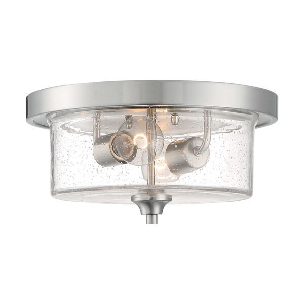 Bransel Brushed Nickel Two-Light Flush Mount with Clear Seeded Glass, image 3