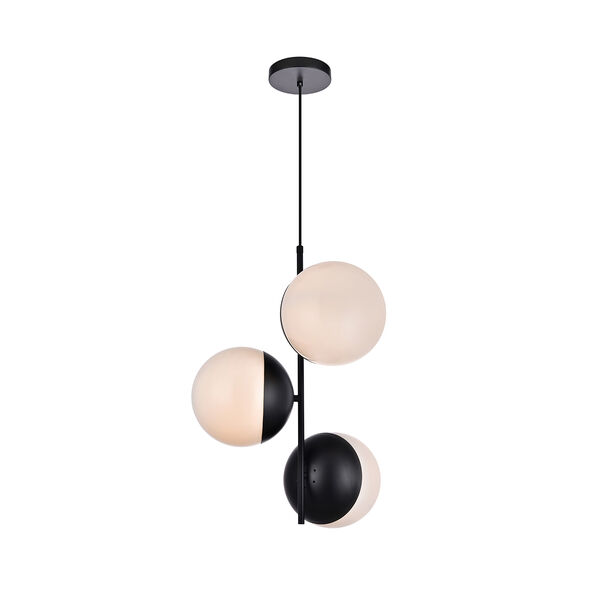 Eclipse Black and Frosted White 17-Inch Three-Light Pendant, image 1