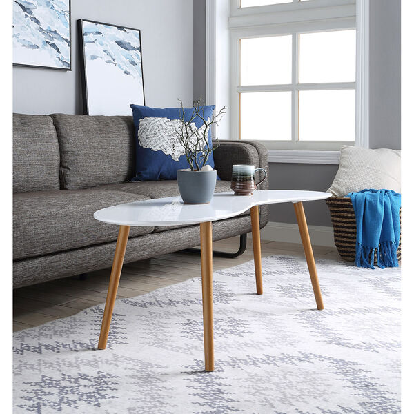 Oslo Bean Shaped Coffee Table in White with Bamboo, image 2
