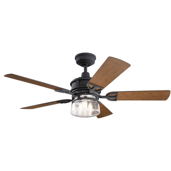 Lincoln Distressed Black and Walnut 52-Inch Three-Light Ceiling Fan, image 1