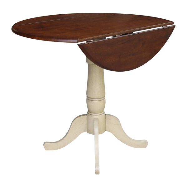 Antiqued Almond and Espresso 36-Inch Round Dual Drop Leaf Pedestal Dining Table, image 3