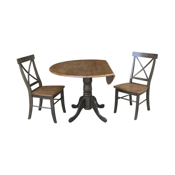 Hickory and Washed Coal 42-Inch Dual Drop leaf Table with X-Back Chairs, Three-Piece, image 3