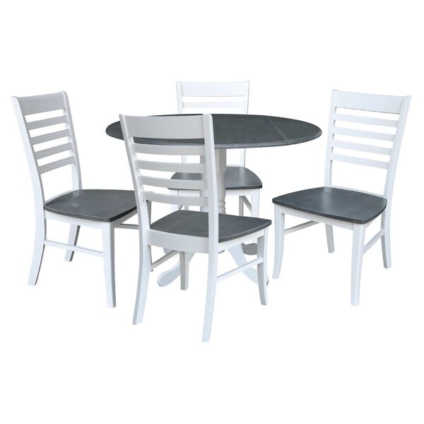White and Heather Gray 42-Inch Dual Drop Leaf Dining Table with Four Ladderback Chairs, Five-Piece, image 1