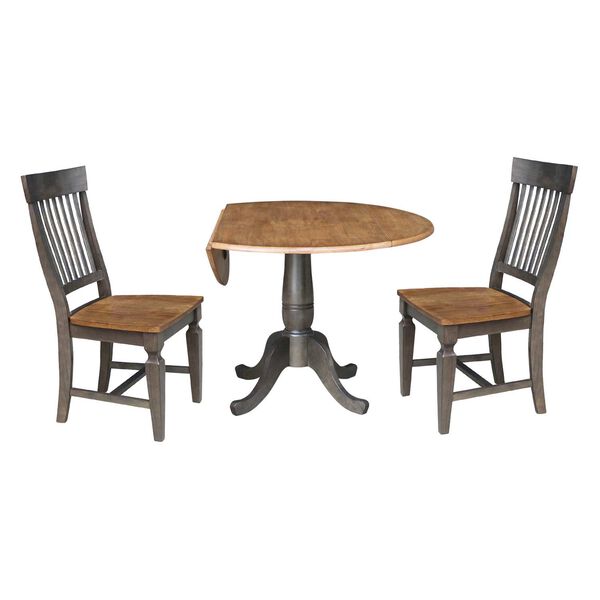 Hickory Washed Coal Round Dual Drop Leaf Dining Table with Two Slatback Chairs, 3 Piece Set, image 5