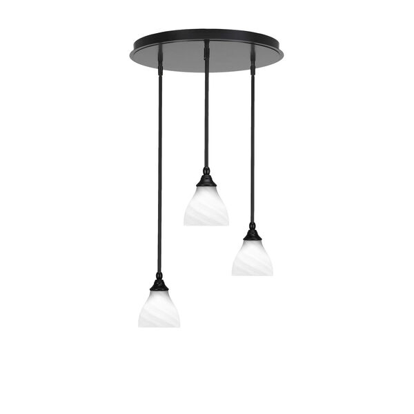 Empire Matte Black 20-Inch Three-Light Cluster Pendalier with Six-Inch White Marble Glass, image 1