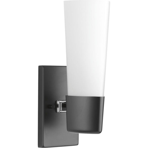 P300061-031: Zura Black One-Light Bath Sconce with Etched Opal Glass, image 1