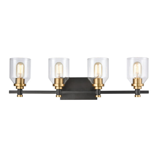 Cambria Matte Black and Satin Brass Four-Light Vanity Light, image 2