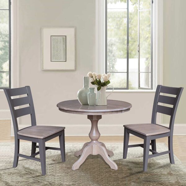 Parawood III Washed Gray Clay Taupe 36-Inch  Round Extension Dining Table with Two Chairs, image 2