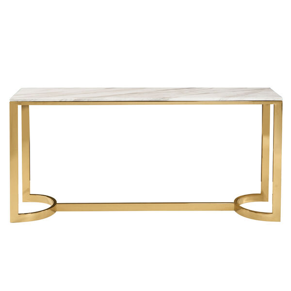 Freestanding Occasional Polished Brass and Jazz White Marble 64-Inch Console Table, image 2
