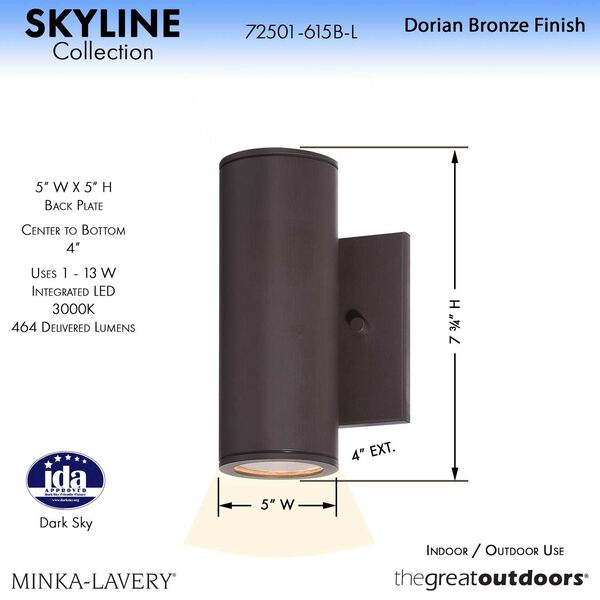 Skyline Dorian Bronze One-Light Outdoor LED Wall Mount, image 3