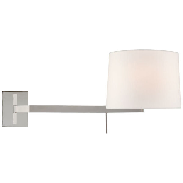 Sweep Medium Left Articulating Sconce in Polished Nickel with Linen Shade by Barbara Barry, image 1