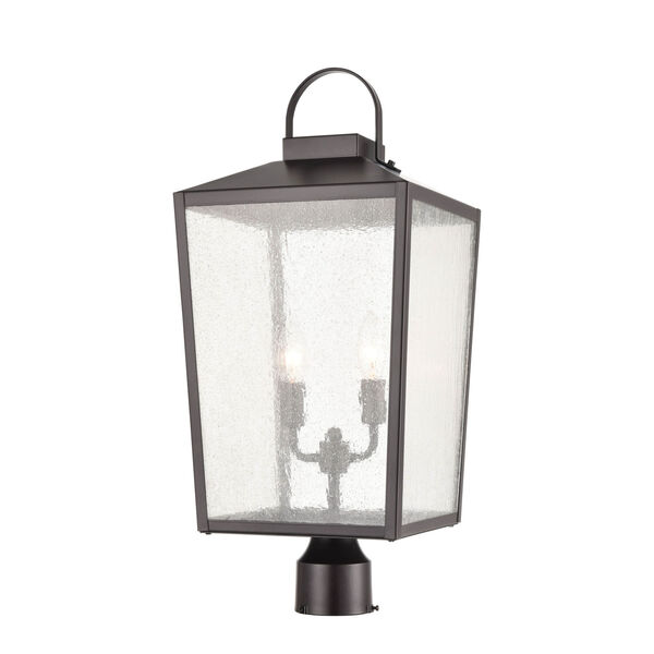 Devens Powder Coat Bronze Two-Light Outdoor Post Lantern With Transparent Glass, image 1