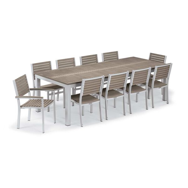 Travira Silver and Tekwood Vintage 11-Piece Table and Slat Chair Dining Set, image 3
