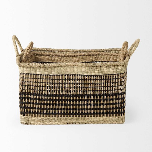Nia Light Brown Seagrass Rectangular Basket with Handles, Set of 2, image 4