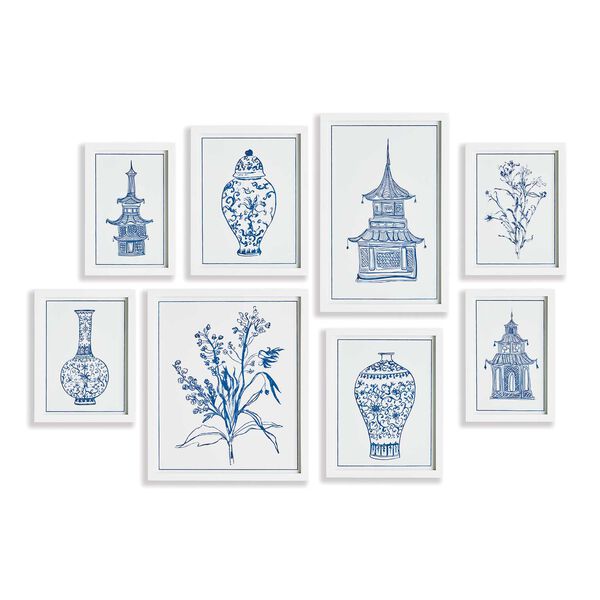 Blue White Chinoiserie Gallery Wall Art, Set of Eight, image 2