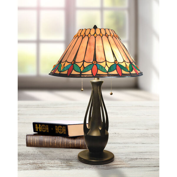 Dark Antique Bronze Jardin Two-Light Tiffany Table Lamp, image 2