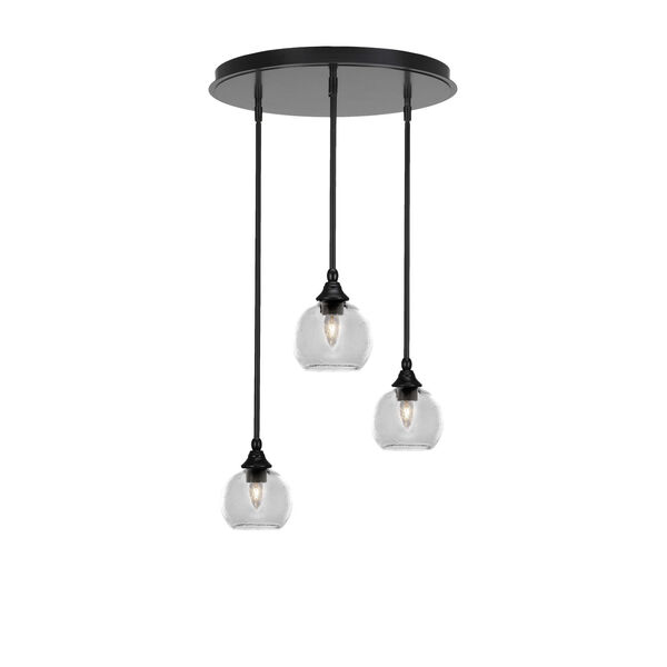 Empire Matte Black Three-Light Cluster Pendalier with Five-Inch Clear Bubble Glass, image 1