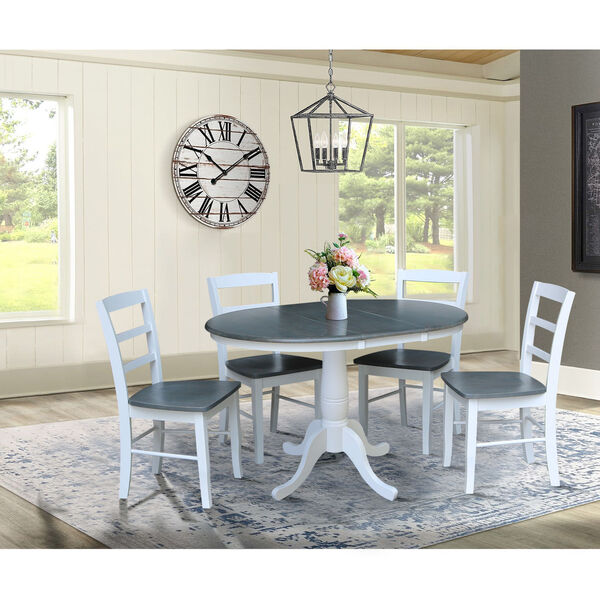 White and Heather Gray 36-Inch Round Extension Dining Table with Four Ladderback Chair, Five-Piece, image 1