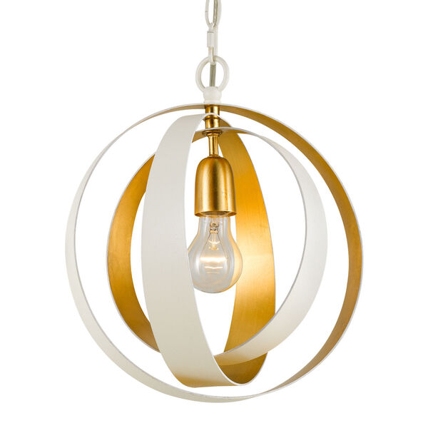 Luna Matte White and Antique Gold 12-Inch One-Light Chandelier, image 1