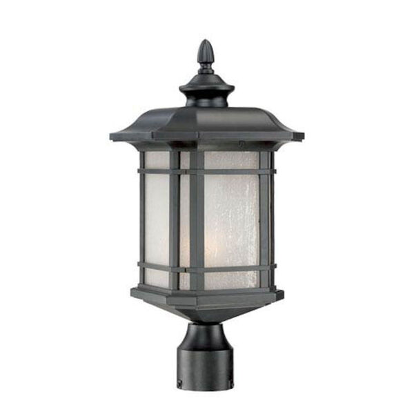 Somerset Matte Black Medium 19.5-Inch Post Lantern with Frosted Clear Seeded Glass, image 1