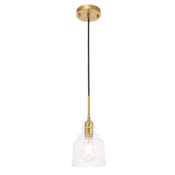 Pierce Brass Six-Inch One-Light Mini Pendant with Clear Seeded Glass, image 6