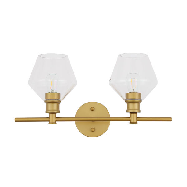 Gene Brass Two-Light Bath Vanity with Clear Glass, image 3