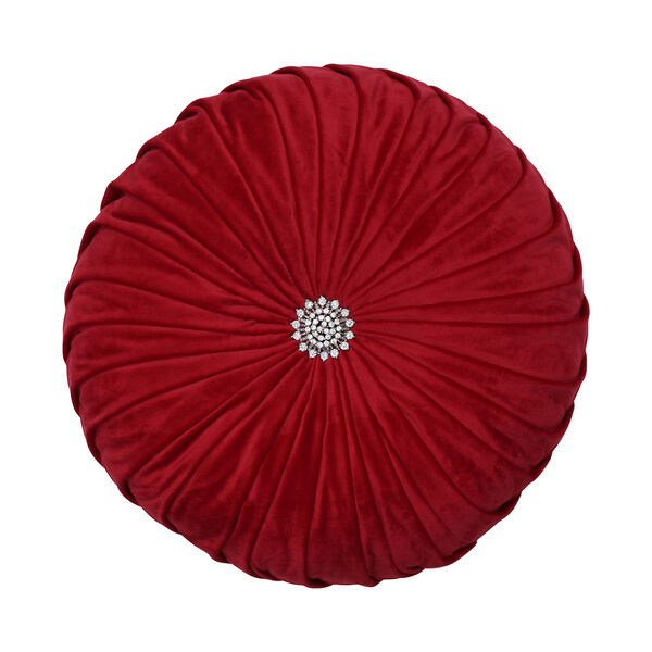 Red Round Pleated Velvet 14-Inch Pillow, image 1
