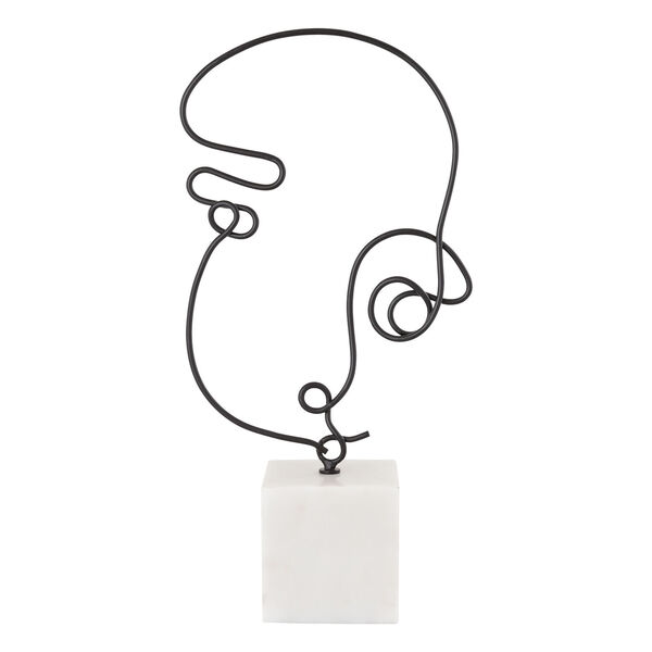 Line Drawing Matte Black with Natural White Marble Decorative Figurine, image 3