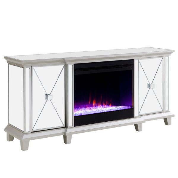 Toppington Mirror and silver Mirrored Electric Fireplace with Media Console, image 5