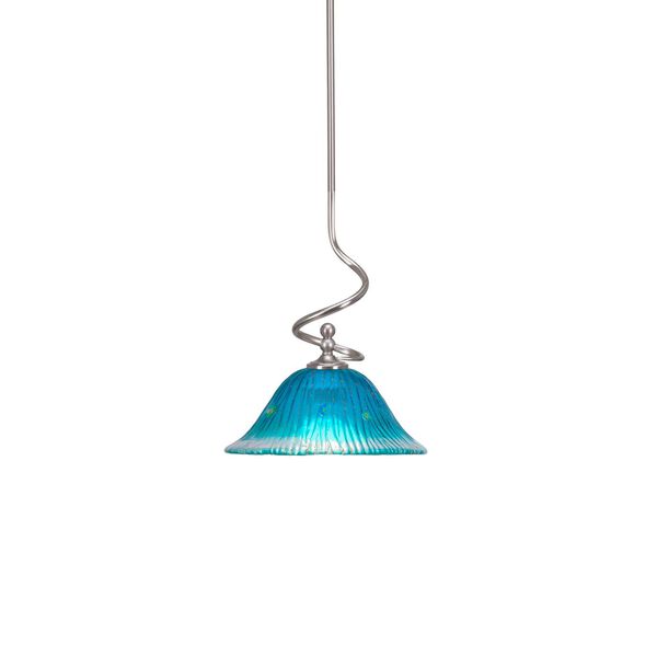 Capri Brushed Nickel One-Light Pendant with 10-Inch Teal Crystal Glass, image 1