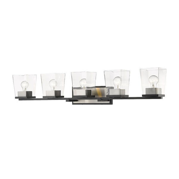 Bleeker Street Matte Black and Brushed Nickel Five-Light Vanity with Transparent Glass, image 1