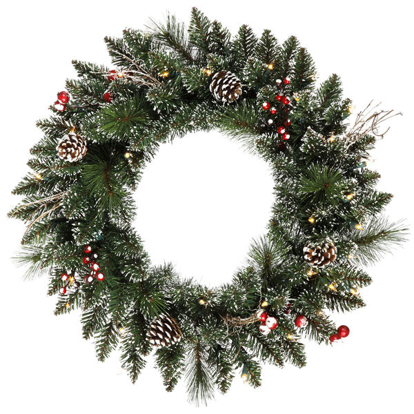 24 In. Snow Tip /Berry LED Wreath, image 1