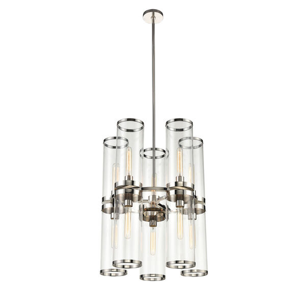 Revolve II Polished Nickel 10-Light Chandelier with Clear Glass, image 1
