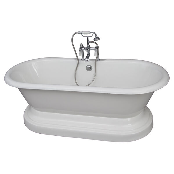 Polished Chrome Tub Kit, 61-Inch Cast Iron, Double Roll Top, Base, Filler, Supplies, and Drain, image 1