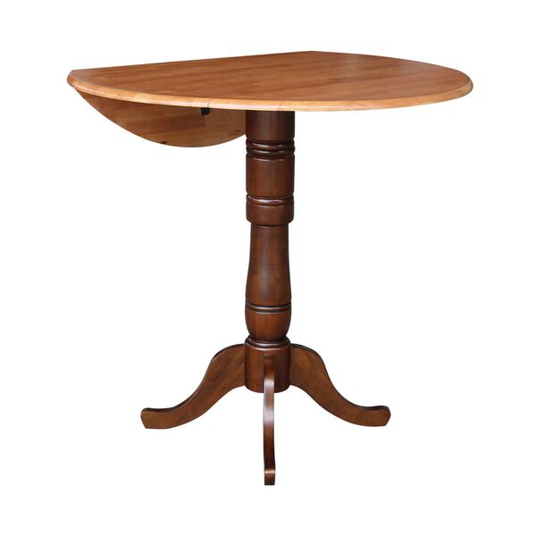 Cinnamon and Espresso 42-Inch High Round Top Dual Drop Leaf Pedestal Table, image 3