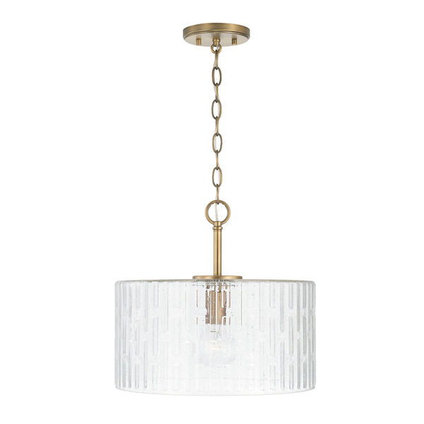 Emerson Aged Brass One-Light Dual Semi-Flush with Embossed Seeded Glass, image 2