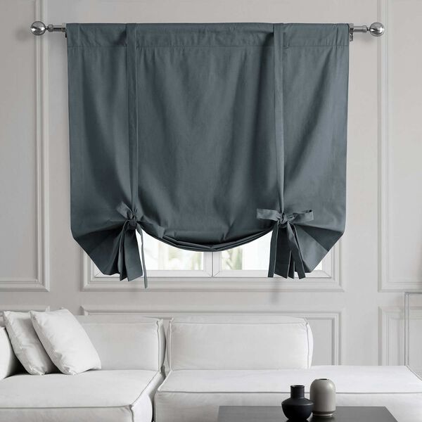 Business Gray Solid Cotton Tie-Up Window Shade Single Panel, image 1