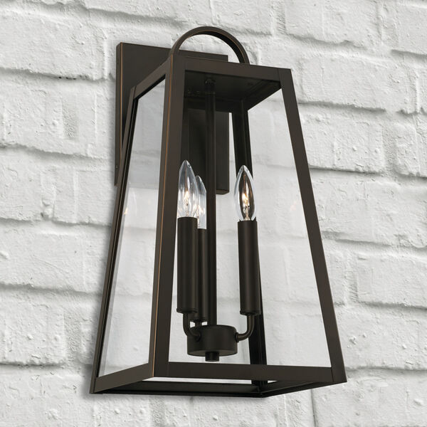 Leighton Oiled Bronze Three-Light Outdoor Wall Lantern with Clear Glass, image 3