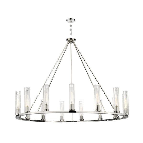 Beau Polished Nickel 15-Light Chandelier with Clear Glass Shade, image 1