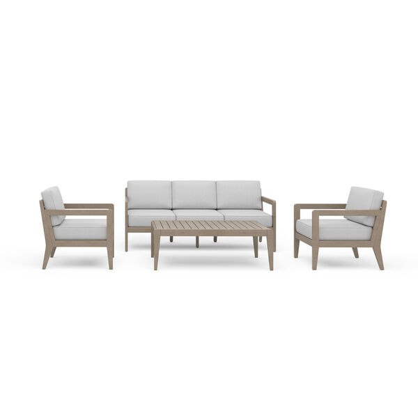 Sustain Rattan and White Outdoor Sofa with Lounge Chairs and Coffee Table Set, 4-Piece, image 1