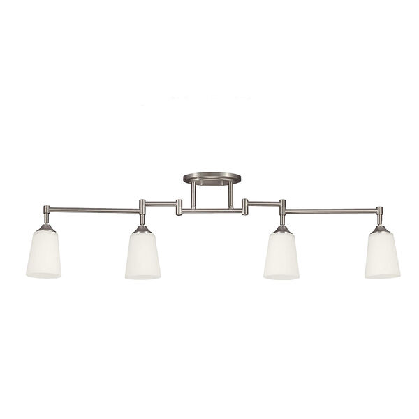 Brushed Nickel Four Light Fixture Track Light Kit with Satin White Glass, image 1