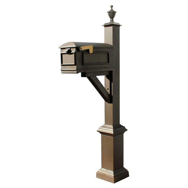 Westhaven Bronze Support Bracket Square Base and Urn Finial Mounted Mailbox Post, image 1
