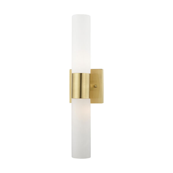 Aero Satin Brass 18-Inch Two-Light ADA Bath Vanity with Hand Blown Satin Opal White Twist Lock Glass, image 3