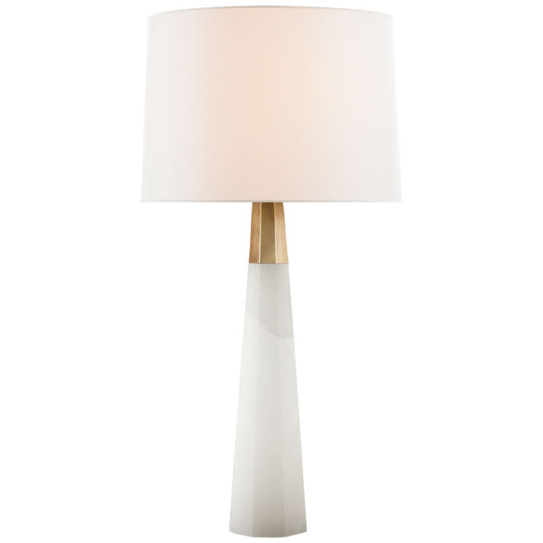 Olsen Table Lamp in Alabaster and Hand-Rubbed Antique Brass with Linen Shade by AERIN, image 1